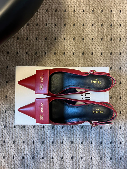 Celine 26 Pointed-Toe Slingback Red Sheepskin 619635