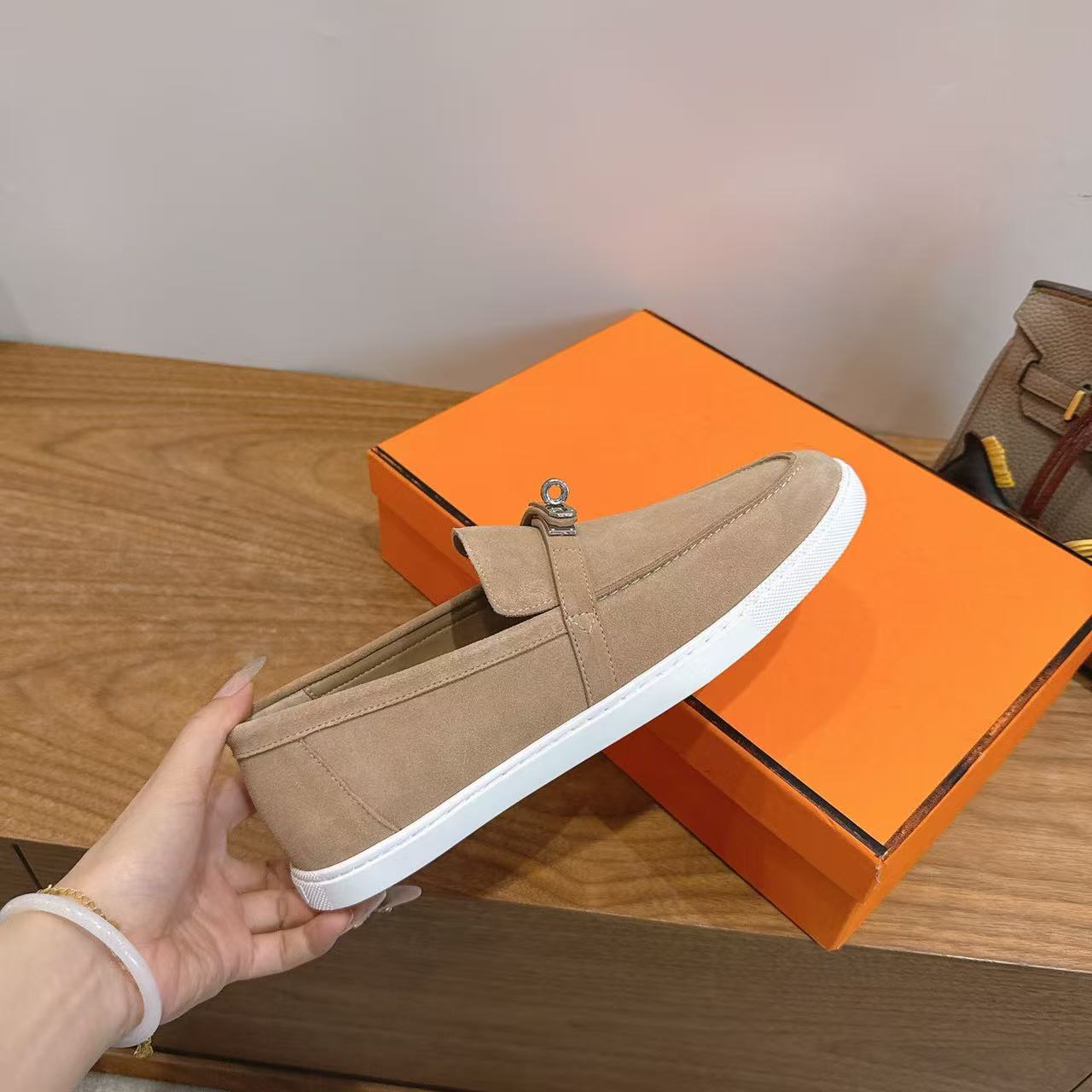Hermes 2026 Mind Loafer Beige White Suede Leather