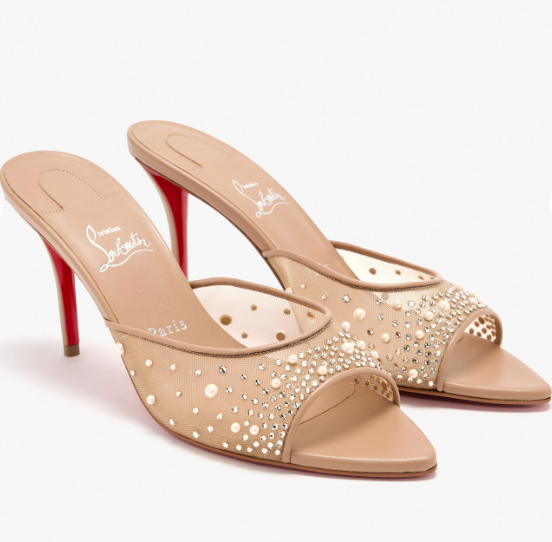 Christian Louboutin 2026 Miss Z Degrasstrass Perla 80mm Mule Beige Red Mesh Leather