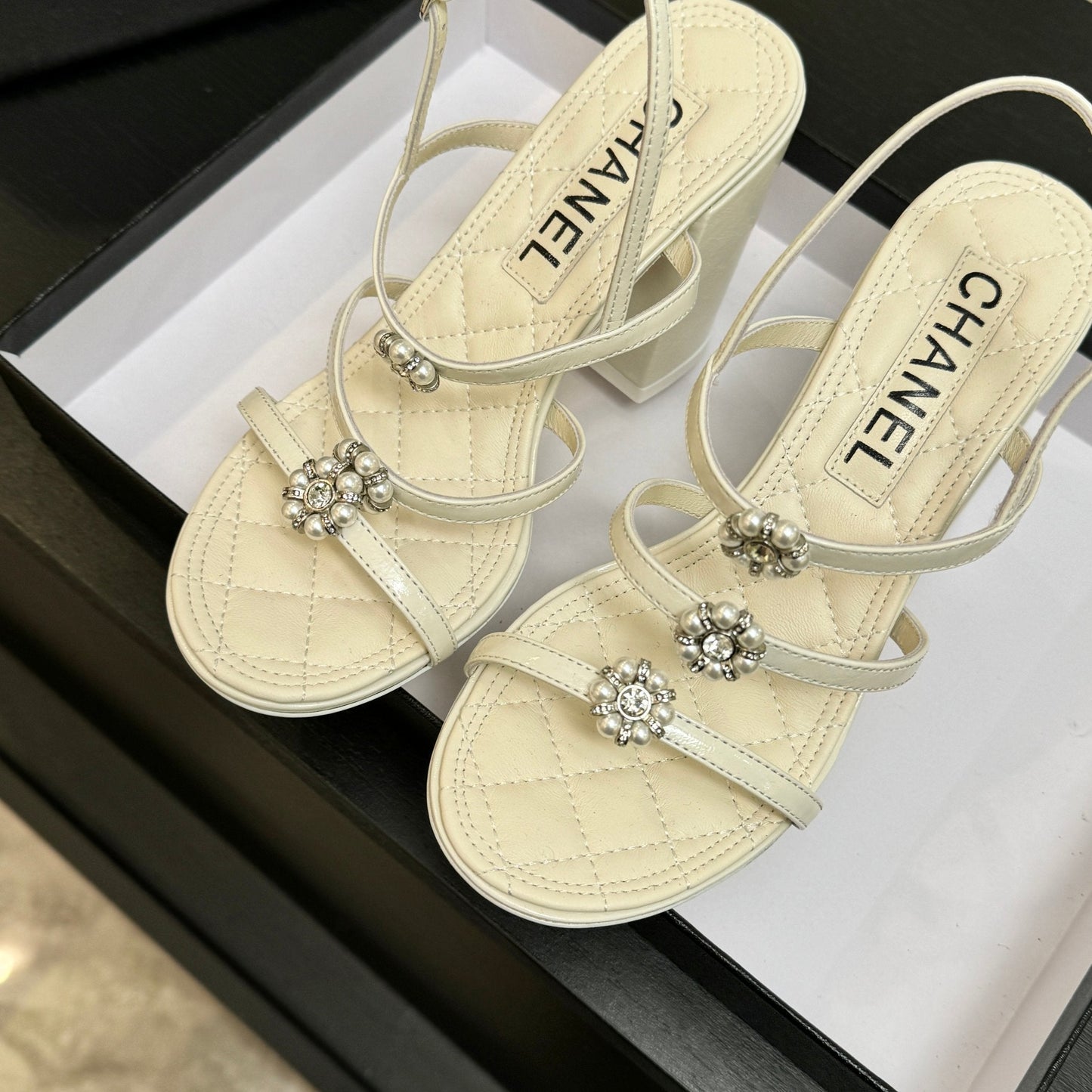 CC 2026 Camellia Chunky Heeled Sandals 90 Lambskin
