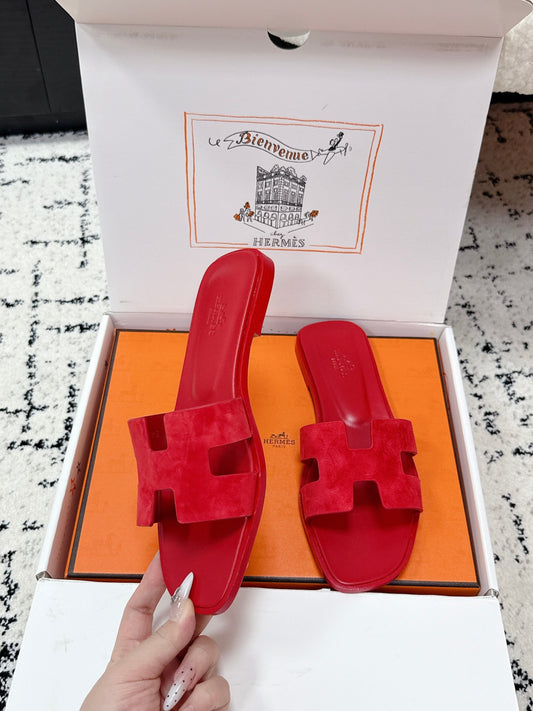 HM 26ss Oran Sandals Red Suede Cowhide 617190