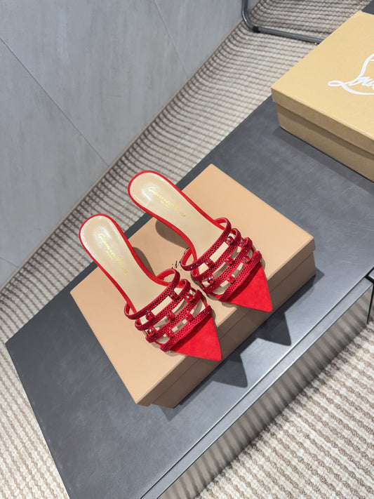 CL 26SS High Heeled Sandals 100 Red Beige Sheepskin 613827