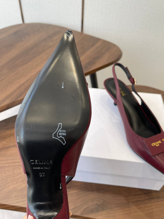 Celine 26 Pointed-Toe Slingback Burgundy Sheepskin 624683