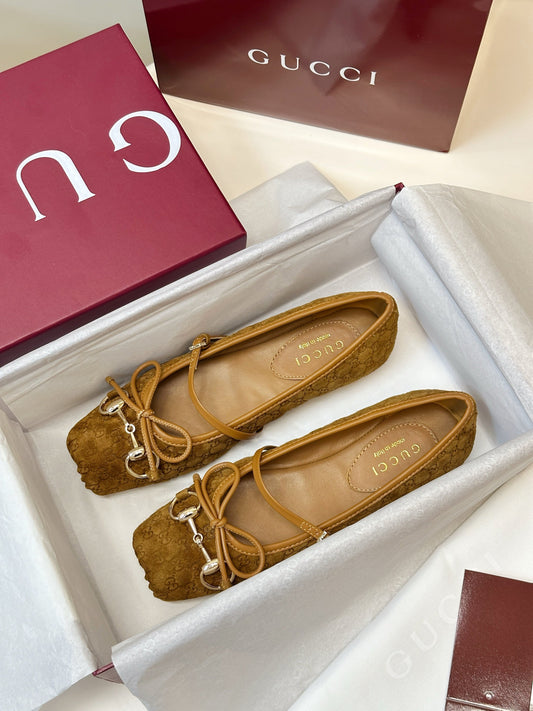 GG 26SS Ballet Flats Tan Brown Monogram Suede 645709