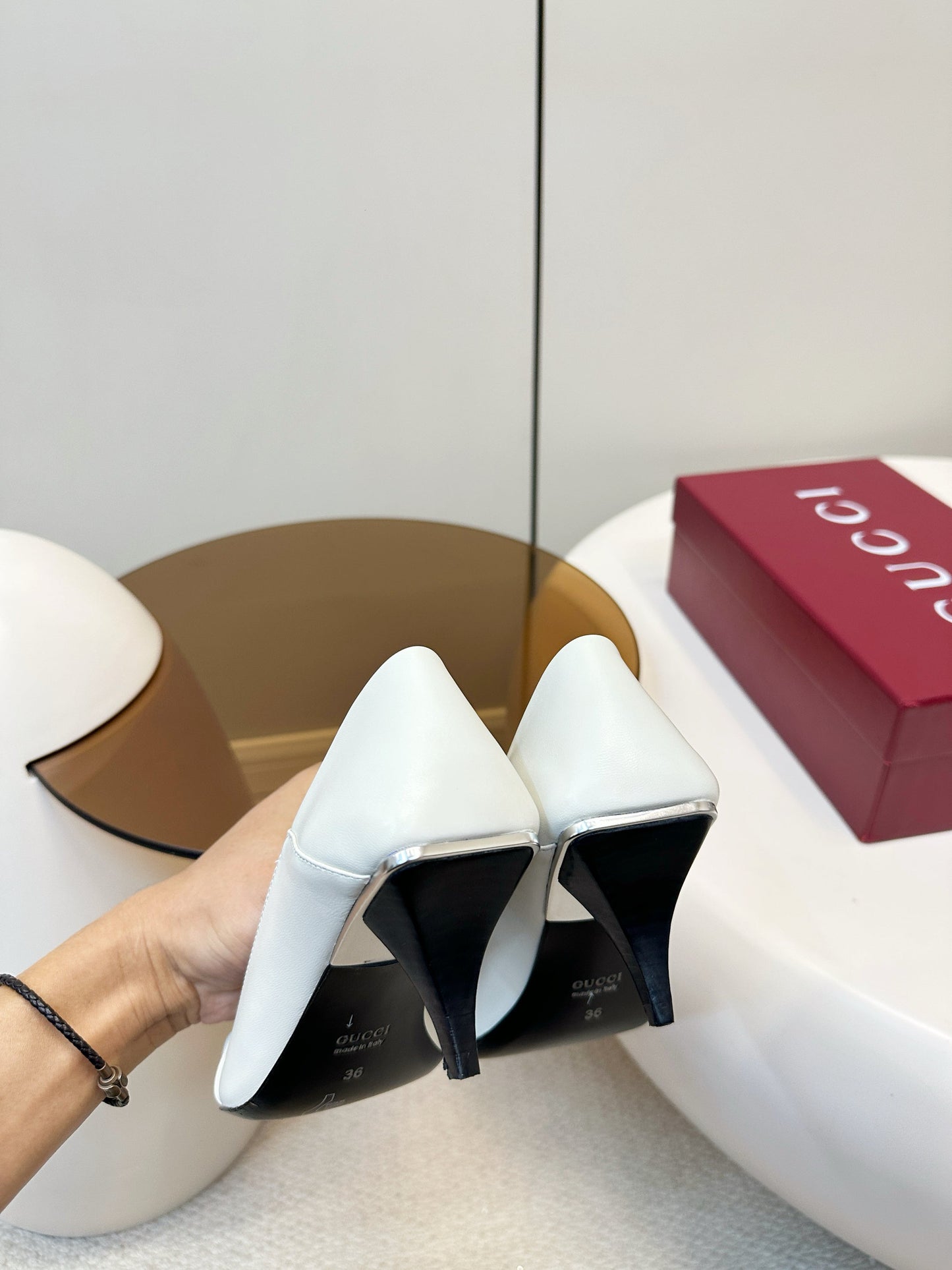 GG 26SS High Heels Pump White Calfskin 645694