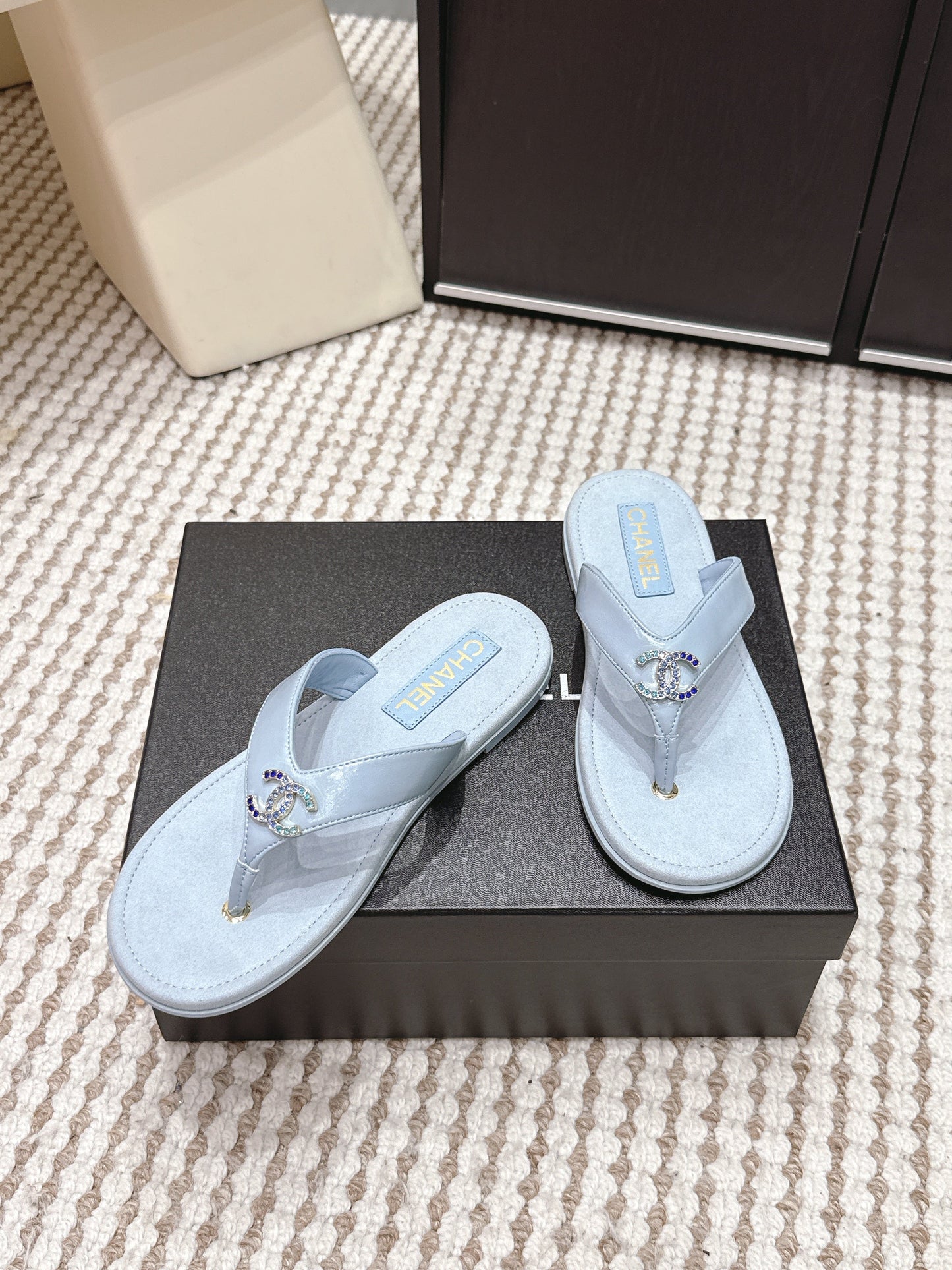 CC 26s Thong Sandals Baby Blue Suede Sheepskin 632356