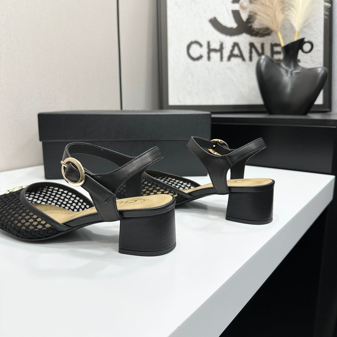 CC 2026 Mary Jane Sandals 45 Black Satin Cowhide 668118