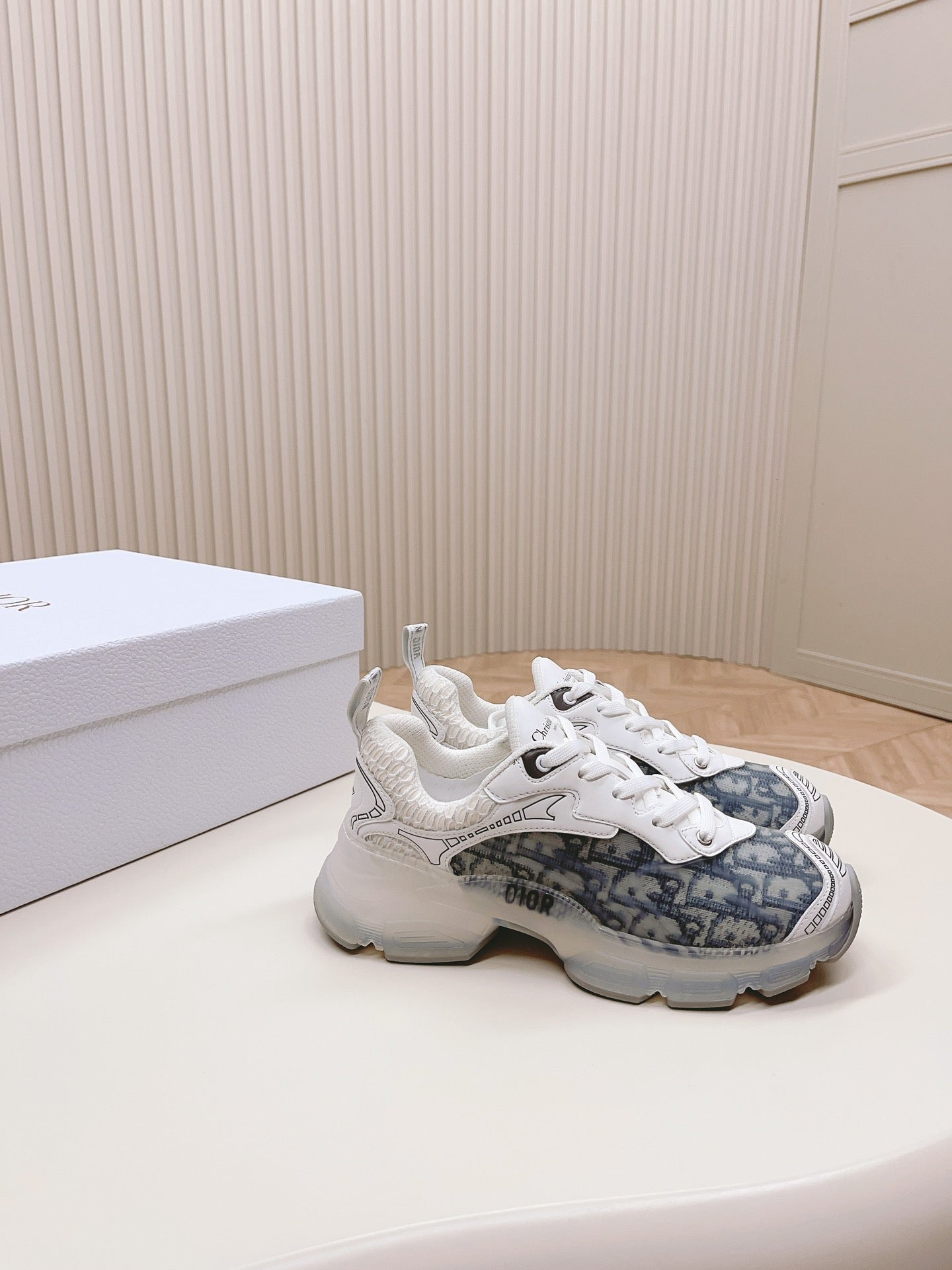 CD 26s Chrono Sneakers White Brown Canvas Rubber Mesh 643749