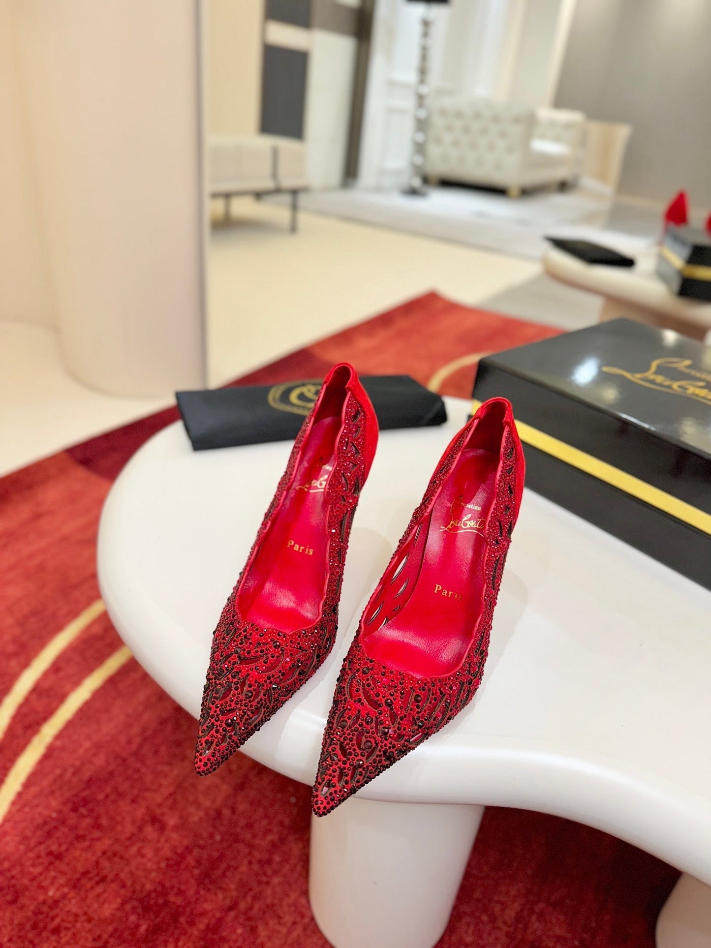 Christian Louboutin Lasera Strass Pump 100mm Red Sheepskin 574424