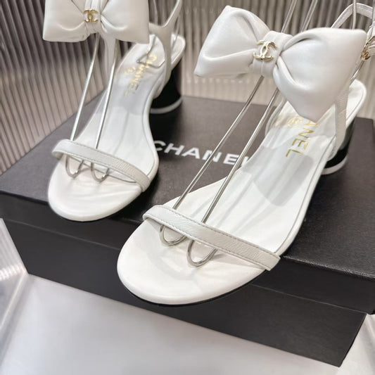 Chanel 2026 Bow-Accented Sandals Block Heel 55mm Sheepskin Leather 791153