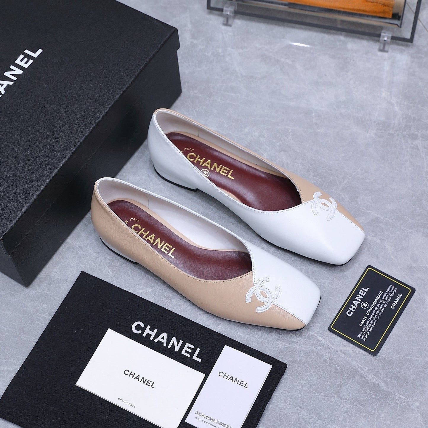 Chanel 2026 Ballet Flats Beige White Suede Sheepskin 758419