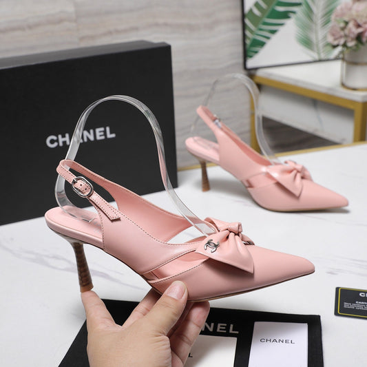 Chanel 2026 Bow Strappy High-Heeled Slingback 80mm Pink Cowhide 758437