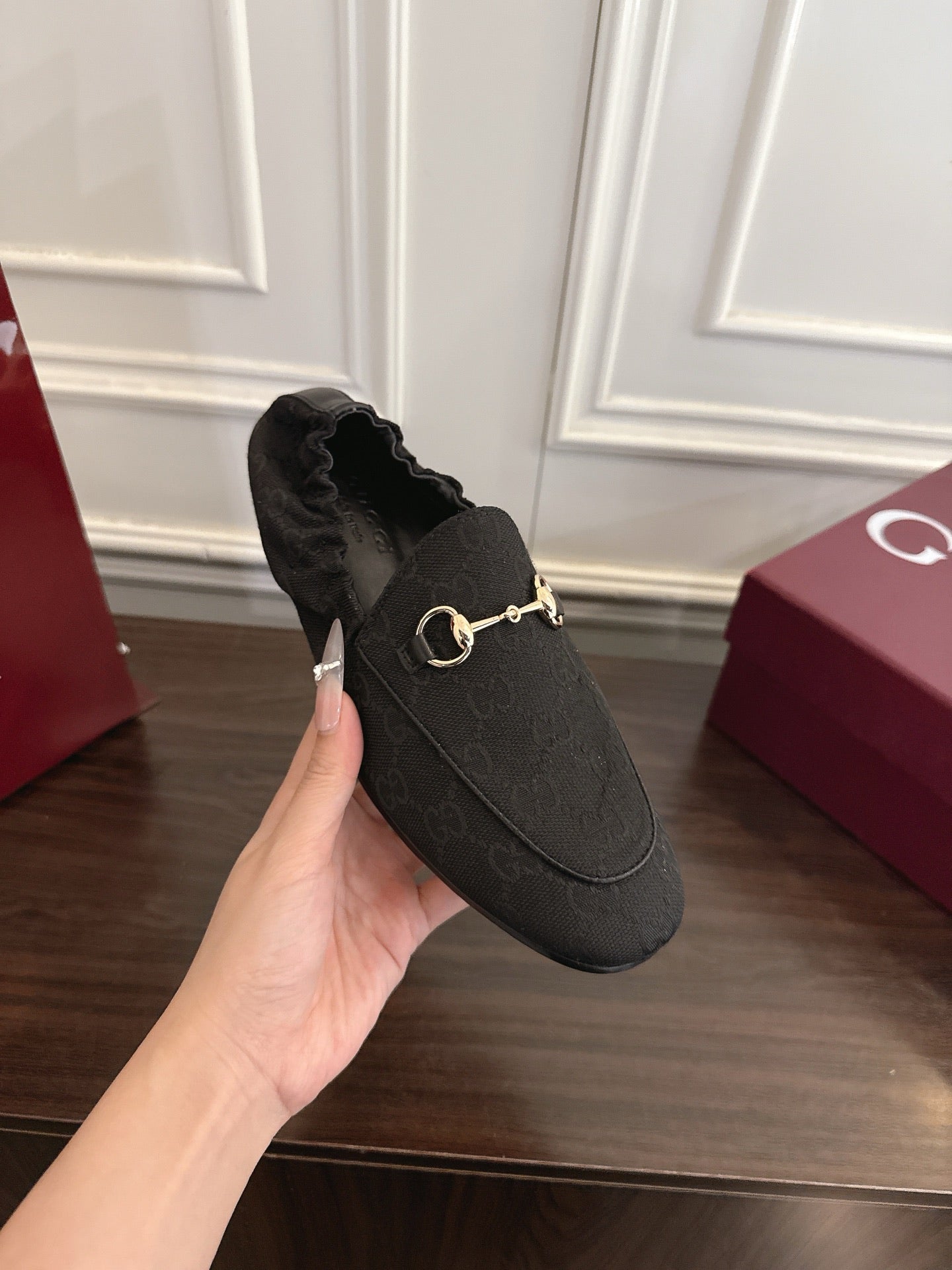 GG 26SS Loafers Black Monogram Canvas Leather 645953