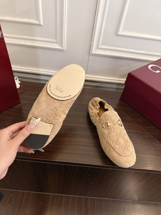 GG 26SS Loafers Beige Monogram Suede Leather 645961