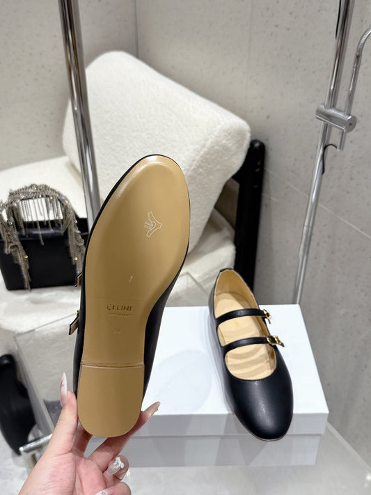 Celine 26 Ballet Flats Black Cowhide 608054