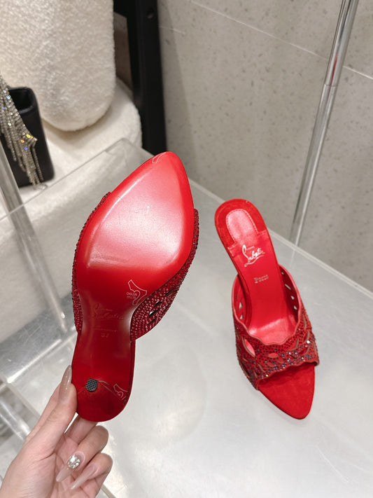 CL 26SS High-Heeled Slippers 100 Red Suede Sheepskin 636693