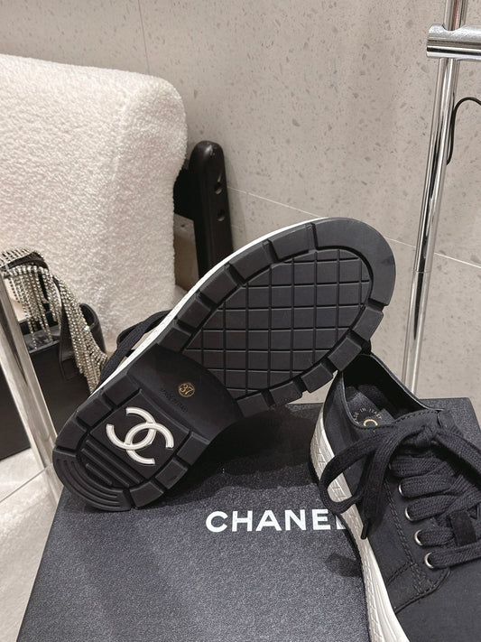 Chanel 2026 Panda Sneakers Black White Denim Leather 762922
