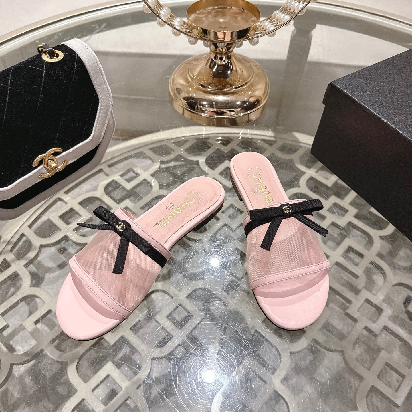 CC 26s Chunky Heel Sandals Light Pink Mesh Sheepskin 627067
