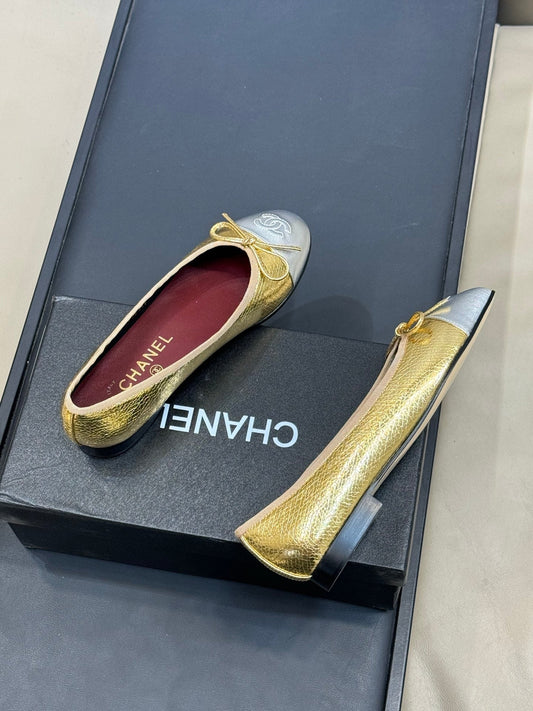 Chanel 2026 Ballet Flat Gold Silver Leather