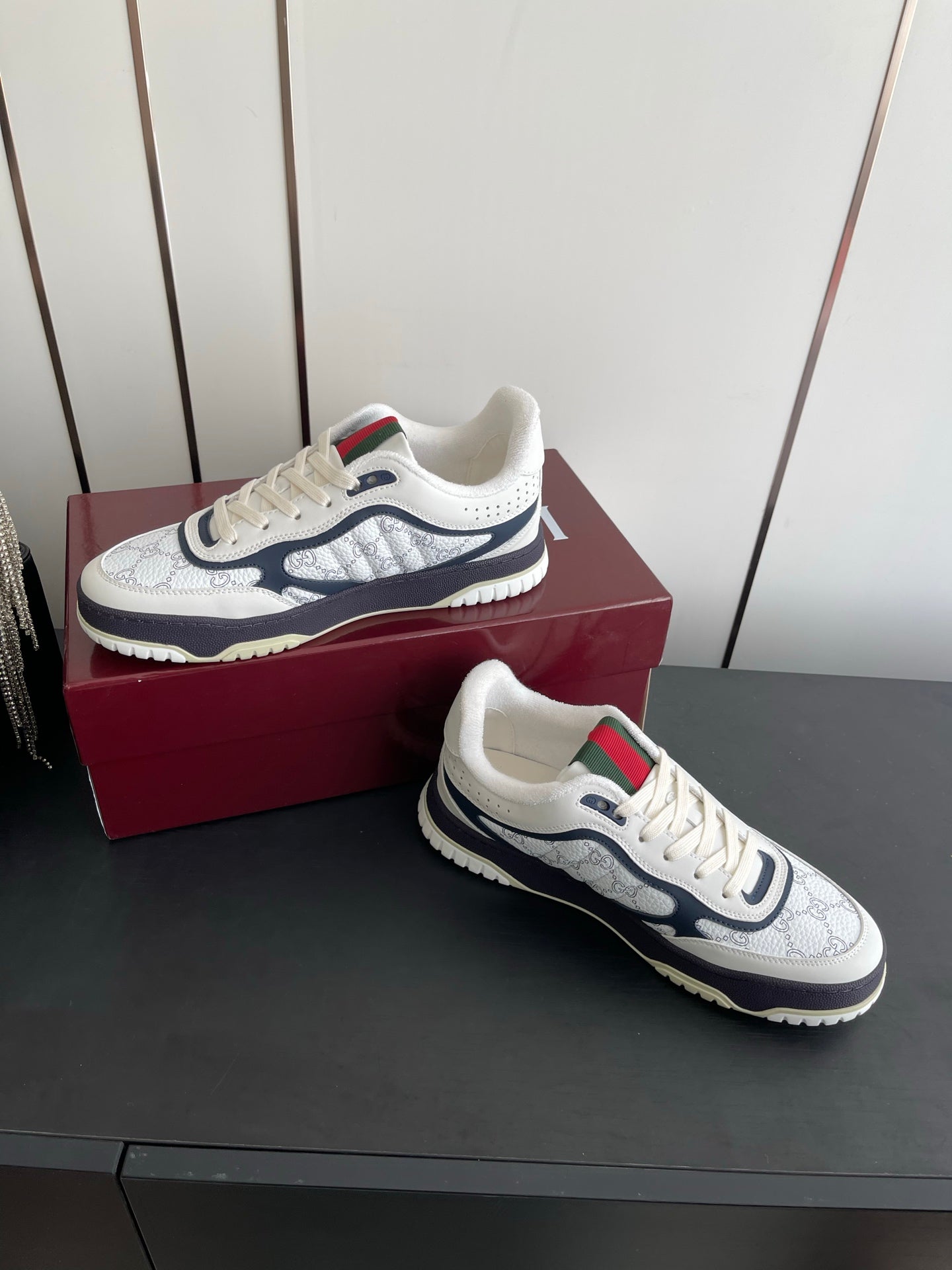 GG 26 Couple Sneakers White Navy Blue Cowhide 631675