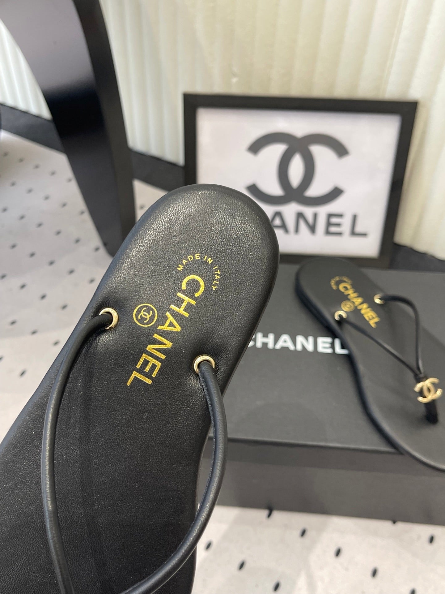 Chanel 2026 Thong Sandal Black Sheepskin 720044