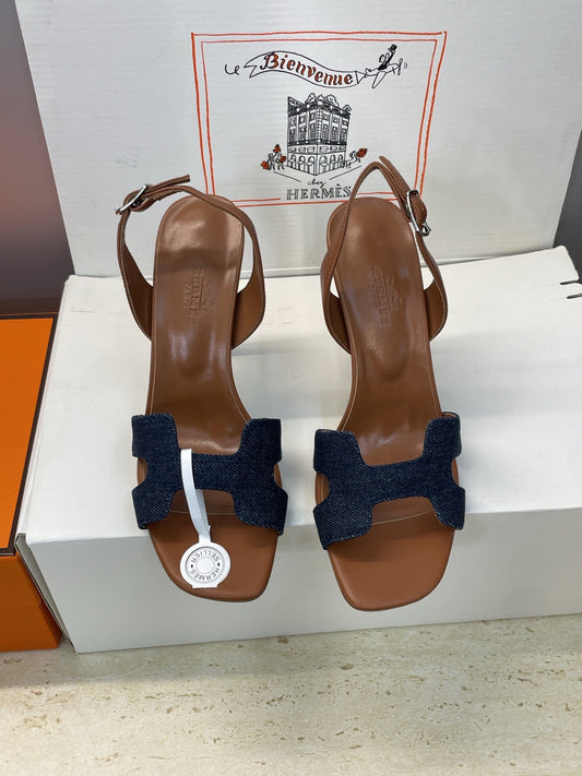 HM 26ss High Heel Sandals 105 Brown Dark Blue Denim Cowhide 607148