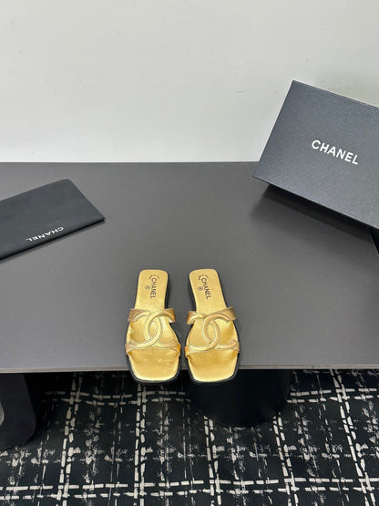 Chanel 2026 Flat Sandal Gold Cowhide