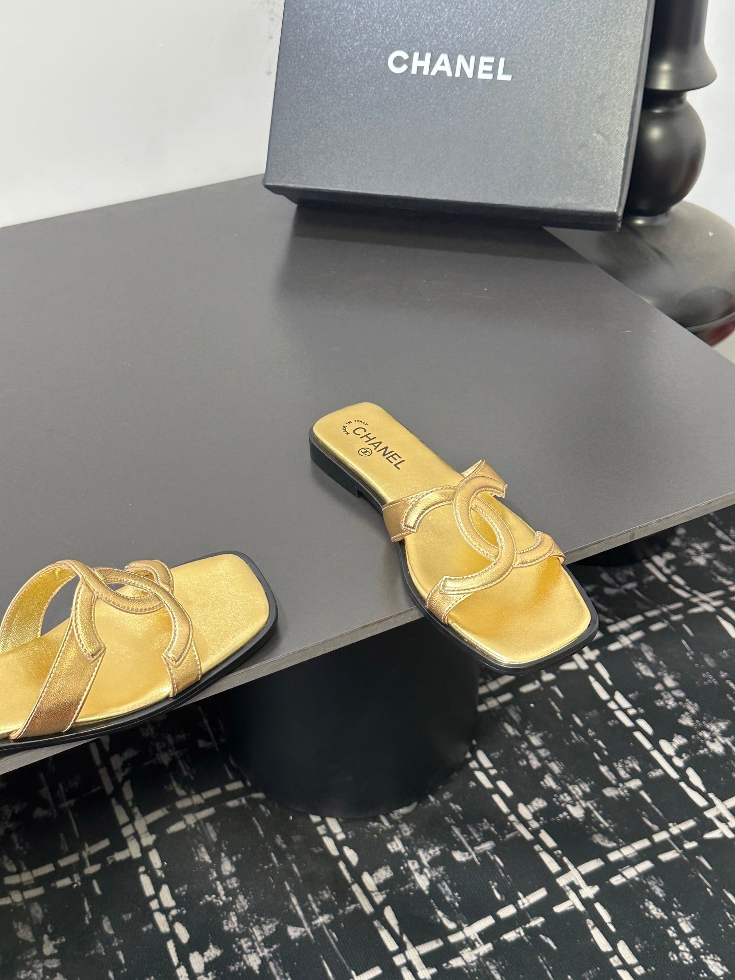 Chanel 2026 Flat Sandal Gold Cowhide