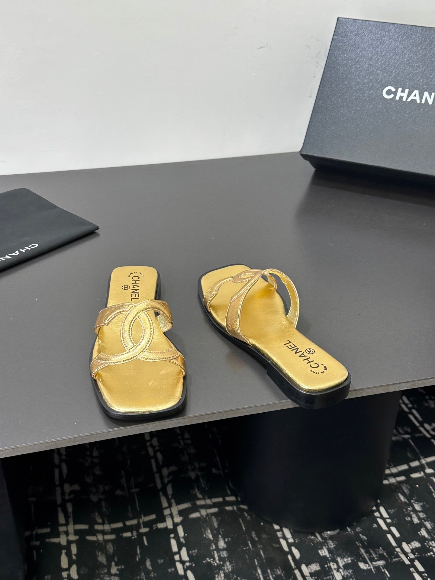 Chanel 2026 Flat Sandal Gold Cowhide