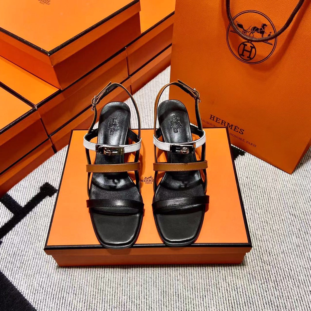 Hermes 2026 Eve Sandal Black Brown White Leather 545948