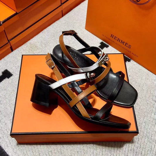 Hermes 2026 Eve Sandal Black Brown White Leather 545948