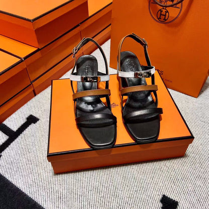 Hermes 2026 Eve Sandal Black Brown White Leather 545948