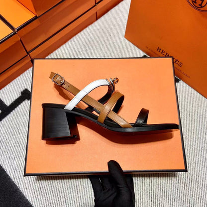 Hermes 2026 Eve Sandal Black Brown White Leather 545948