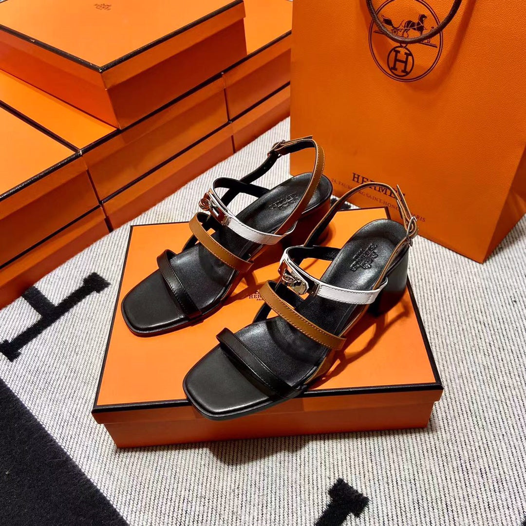 Hermes 2026 Eve Sandal Black Brown White Leather 545948