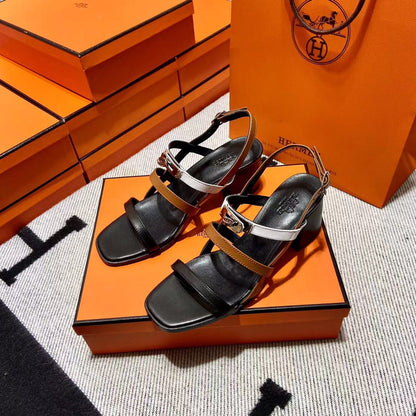 Hermes 2026 Eve Sandal Black Brown White Leather 545948