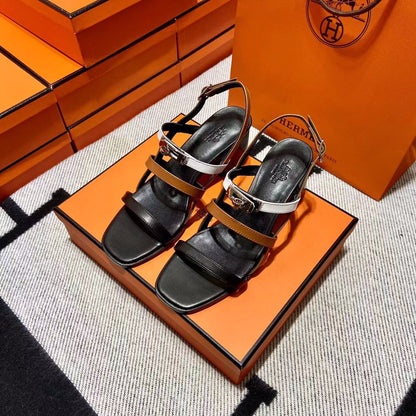 Hermes 2026 Eve Sandal Black Brown White Leather 545948
