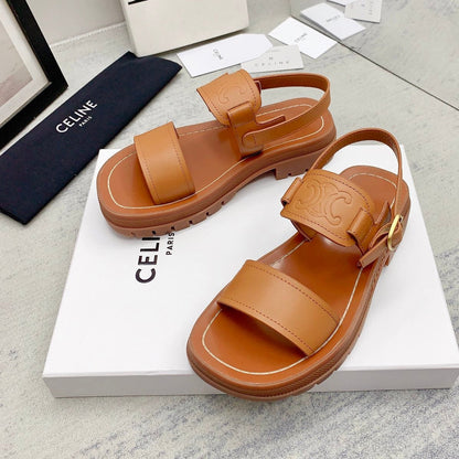 Celine 26 Clea Triomphe Retro-Chic Sandals Calfskin Leather 732451