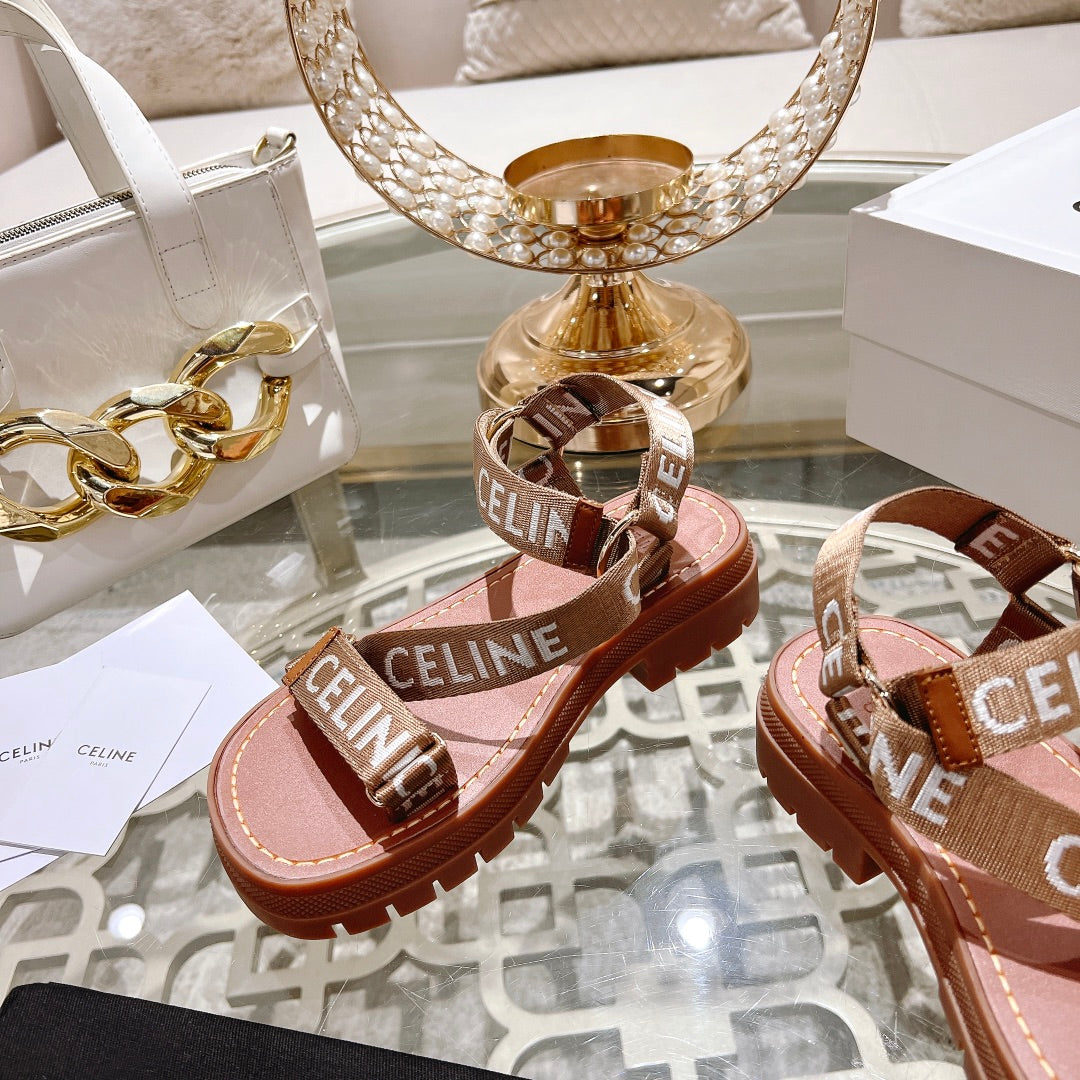 Celine 26 Leo Strappy Sandals Wool Jacquard Leather 736576
