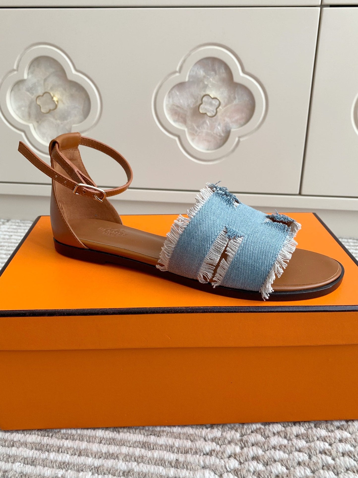 HM Sandal Canvas Cowhide 858915