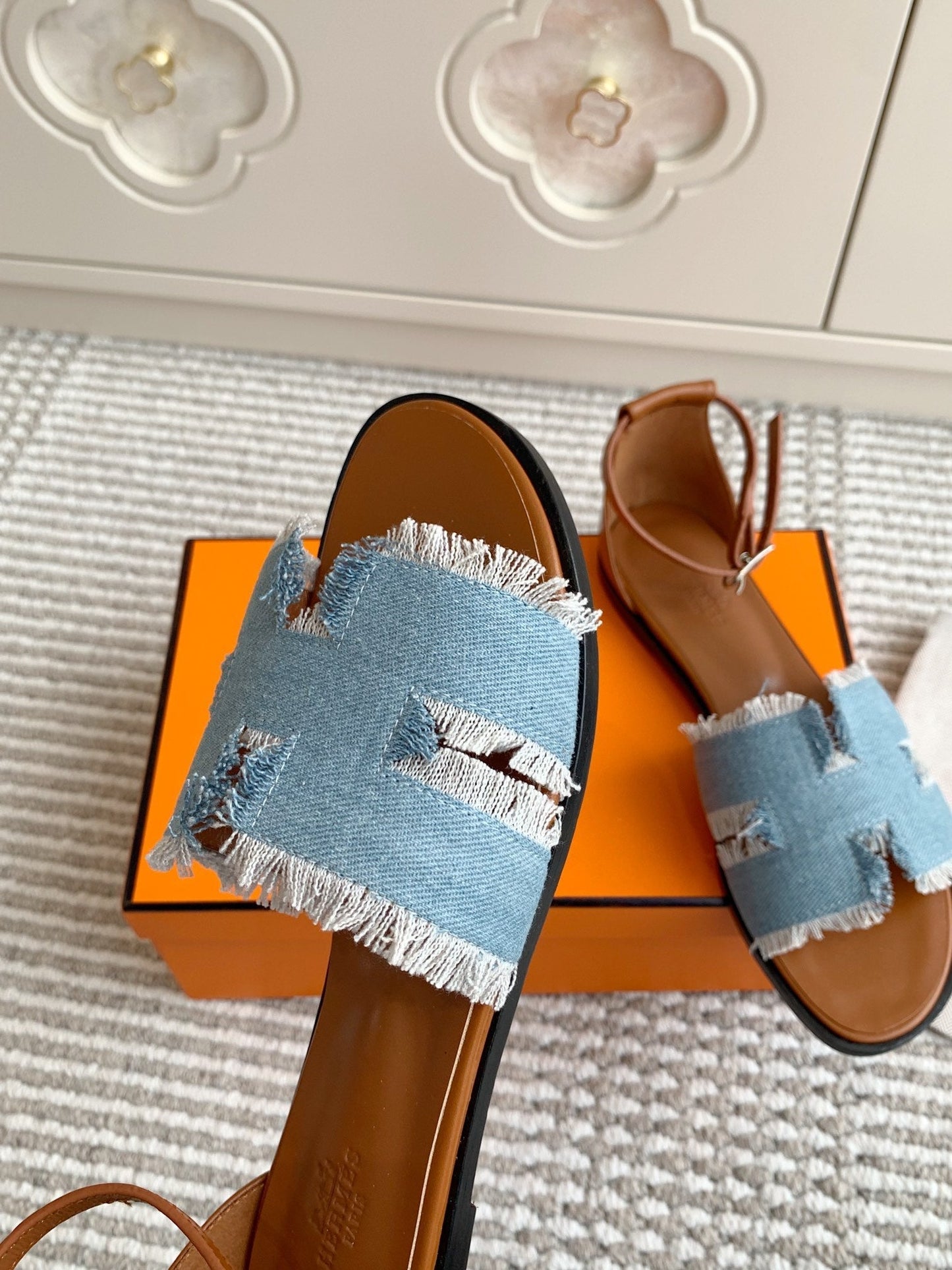 HM Sandal Canvas Cowhide 858915