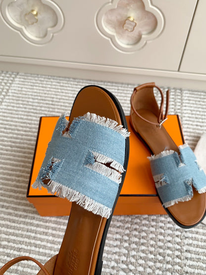 HM Sandal Canvas Cowhide 858915