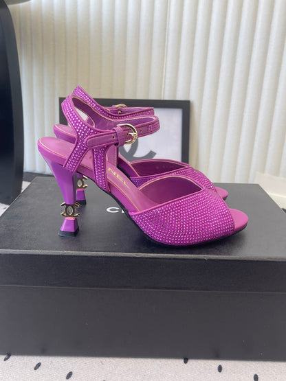 CC 26 Rhinestone Sandal 75mm Purple Lambskin 611733