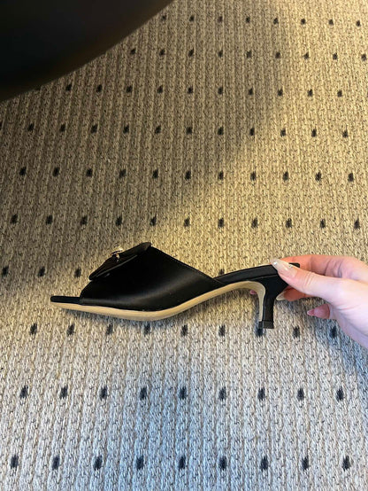 CC 26s High-Heeled Slides 60 Black Satin Cowhide 627180