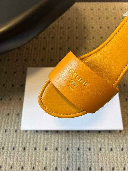 Celine 26  Flat Mule Slippers Mustard Yellow Sheepskin 621529
