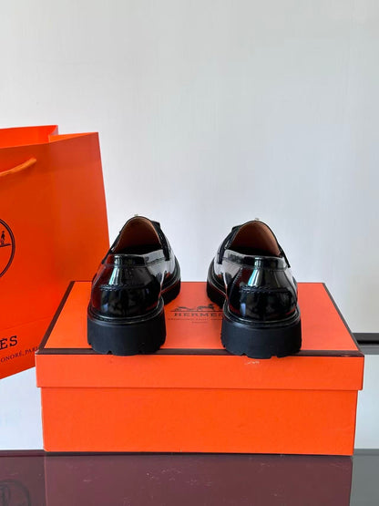 Hermes 2026 Paris Loafer Black Leather with Silver Buckle