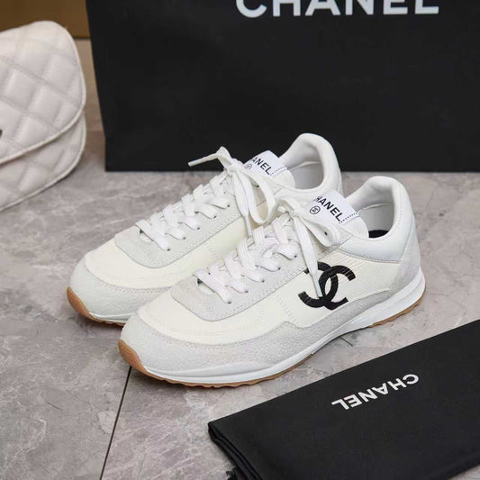 Chanel 2026 Sneaker White Black Fabric And  Embossed Suede Calfskin