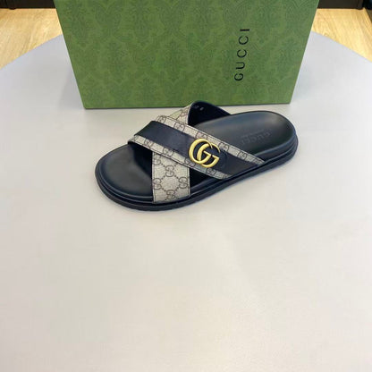 Gucci 2026 Cross-body Strap Sandal Blue Beige Leather Canvas