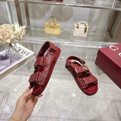 Gucci 2026 Guccissima GG Embossed Sandals Rosso Ancora Red Leather