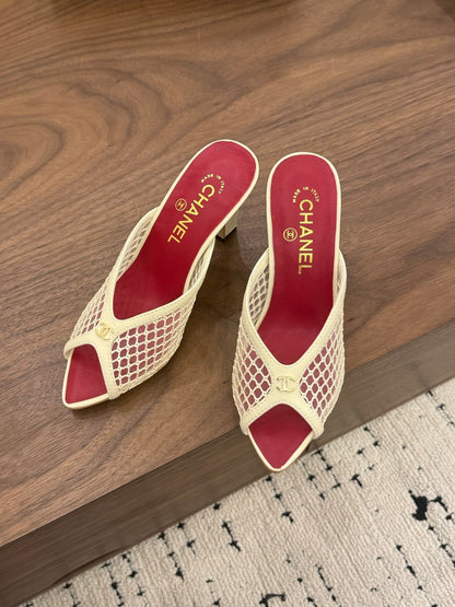 Chanel 2026 Mule White Red Mesh Sheepskin
