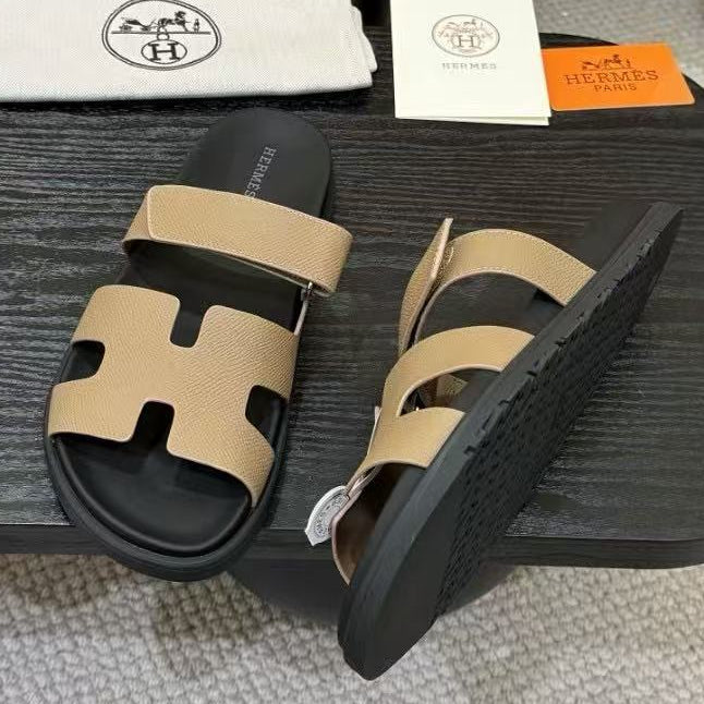 Hermes 2026 Chypre Sandal Beige mix Black Cowhide